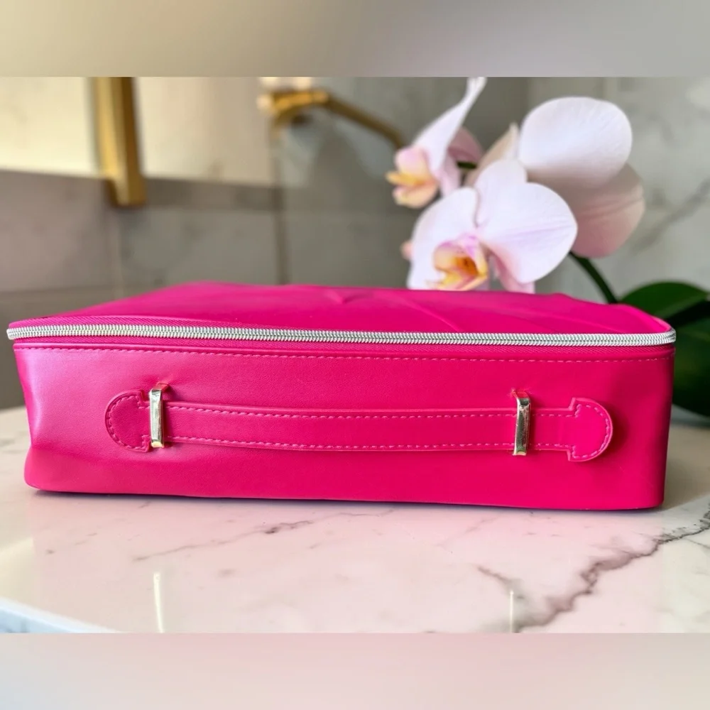 Lancôme Large Hot Pink Faux Leather Makeup / Travel Storage Bag